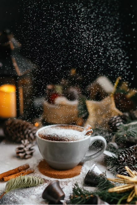 Image of a cappuccino in a festive surrounding
